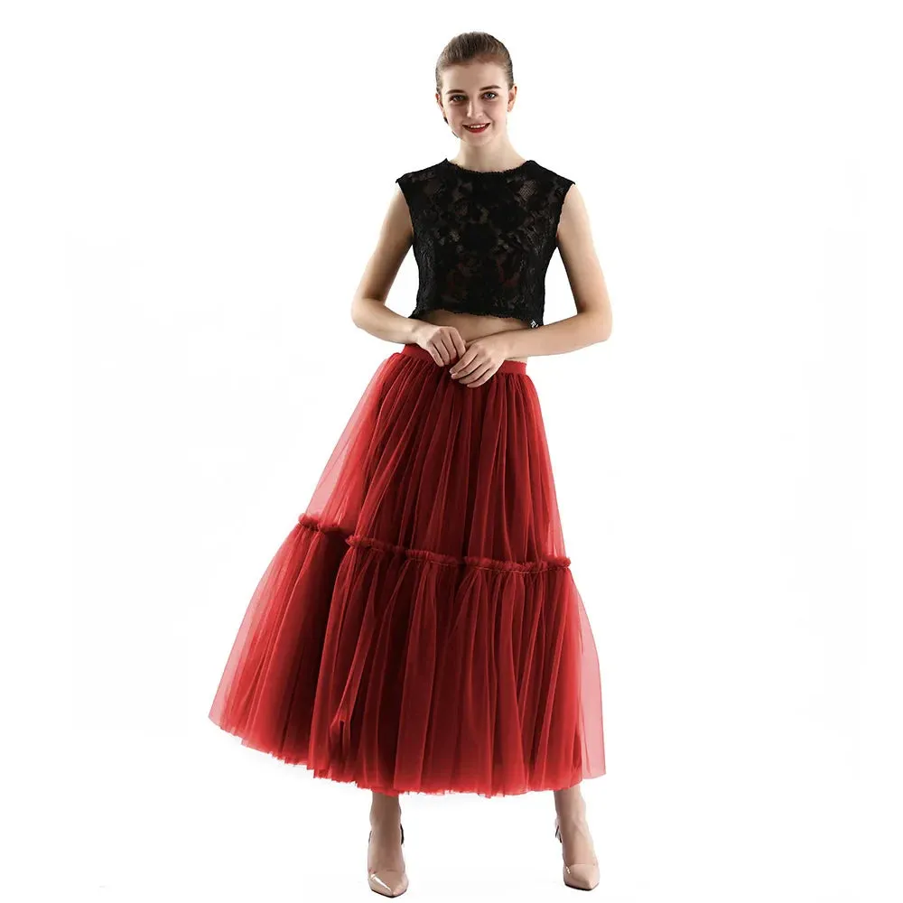 Maxi Long Tulle Skirts for Women Black Gothic Pleated Skirt Casual Party Fairycore Summer Winter Jupe Longue 2022 Falda Mujer