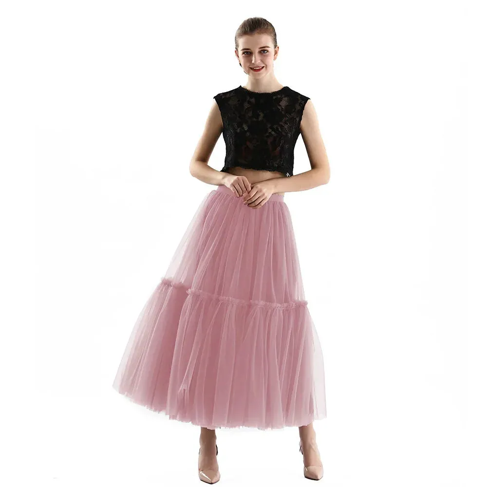 Maxi Long Tulle Skirts for Women Black Gothic Pleated Skirt Casual Party Fairycore Summer Winter Jupe Longue 2022 Falda Mujer