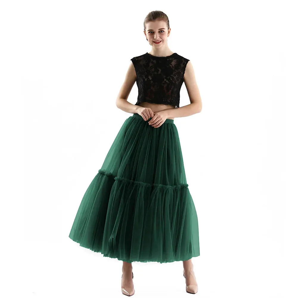 Maxi Long Tulle Skirts for Women Black Gothic Pleated Skirt Casual Party Fairycore Summer Winter Jupe Longue 2022 Falda Mujer