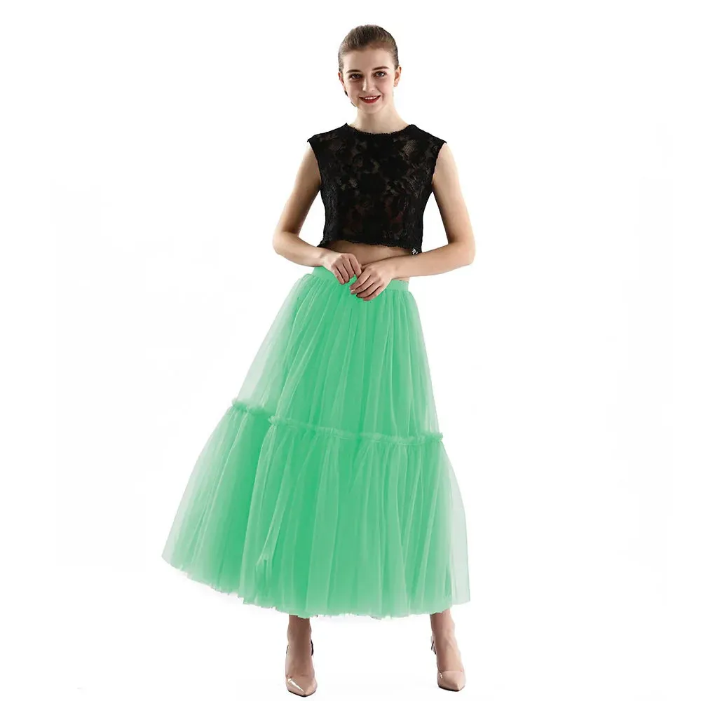 Maxi Long Tulle Skirts for Women Black Gothic Pleated Skirt Casual Party Fairycore Summer Winter Jupe Longue 2022 Falda Mujer