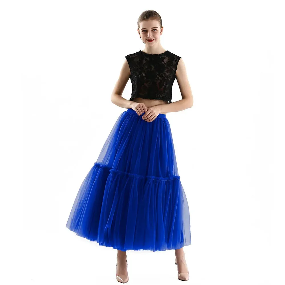 Maxi Long Tulle Skirts for Women Black Gothic Pleated Skirt Casual Party Fairycore Summer Winter Jupe Longue 2022 Falda Mujer