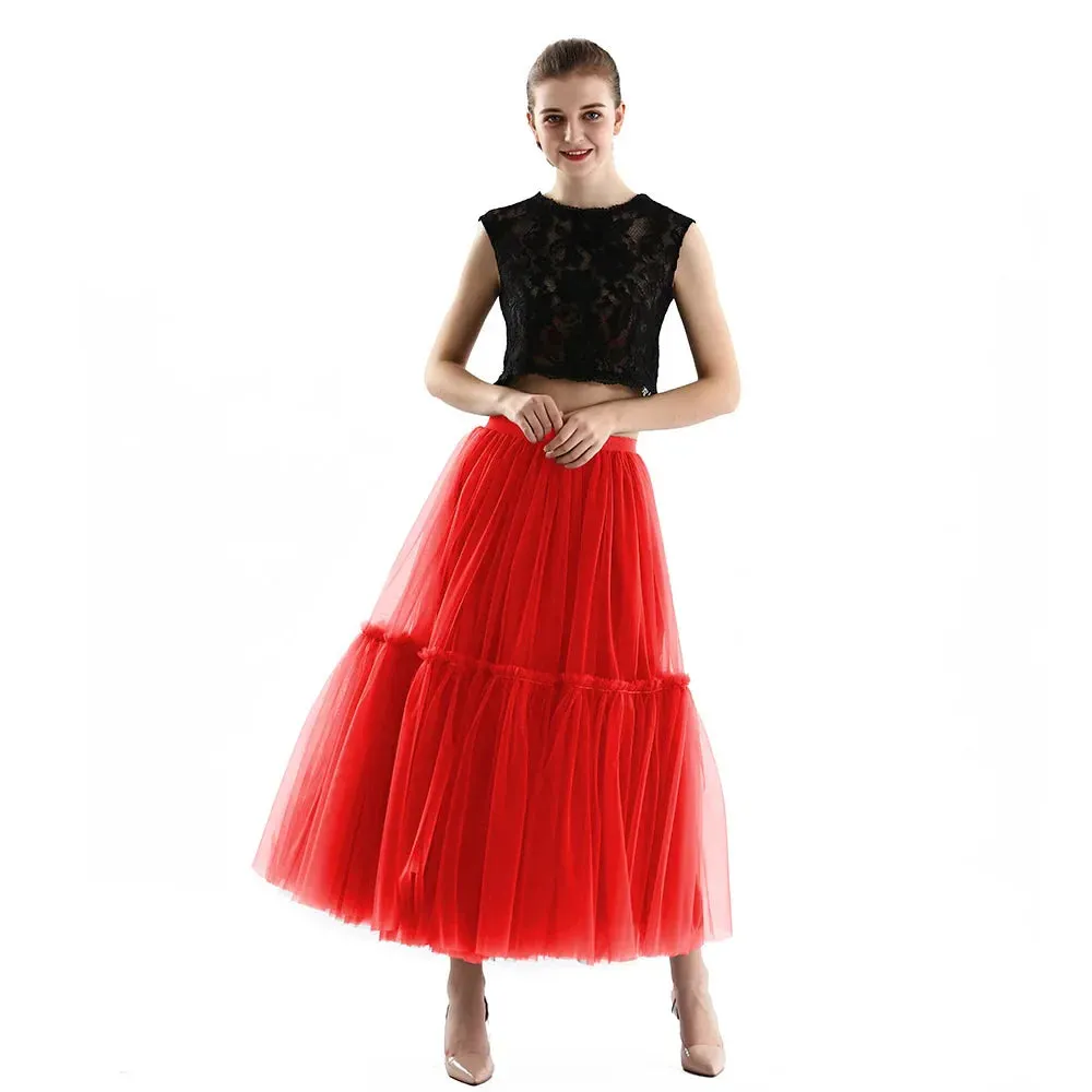 Maxi Long Tulle Skirts for Women Black Gothic Pleated Skirt Casual Party Fairycore Summer Winter Jupe Longue 2022 Falda Mujer