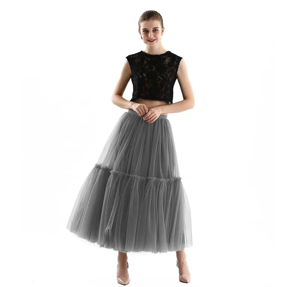 Maxi Long Tulle Skirts for Women Black Gothic Pleated Skirt Casual Party Fairycore Summer Winter Jupe Longue 2022 Falda Mujer