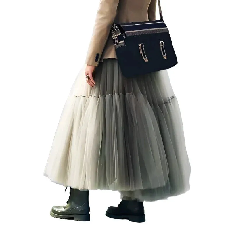 Maxi Long Tulle Skirts for Women Black Gothic Pleated Skirt Casual Party Fairycore Summer Winter Jupe Longue 2022 Falda Mujer