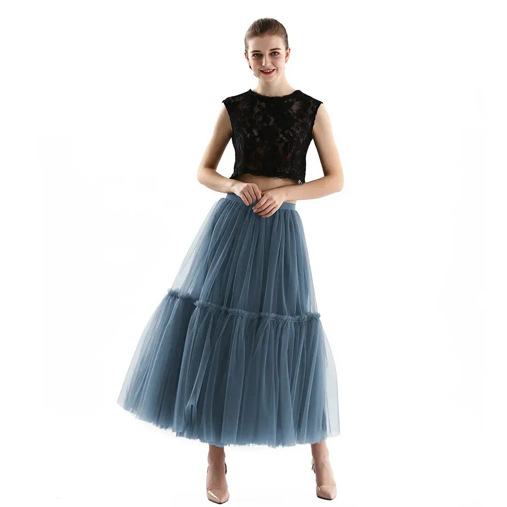 Maxi Long Tulle Skirts for Women Black Gothic Pleated Skirt Casual Party Fairycore Summer Winter Jupe Longue 2022 Falda Mujer