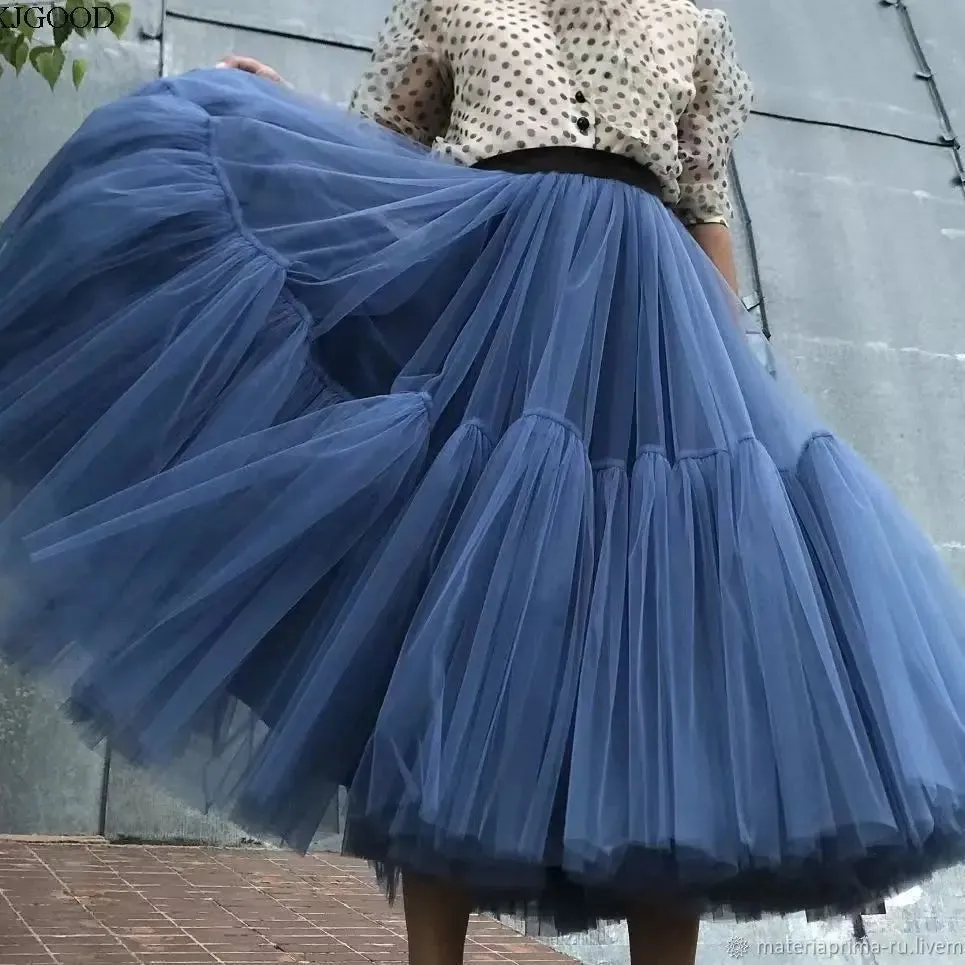 Maxi Long Tulle Skirts for Women Black Gothic Pleated Skirt Casual Party Fairycore Summer Winter Jupe Longue 2022 Falda Mujer
