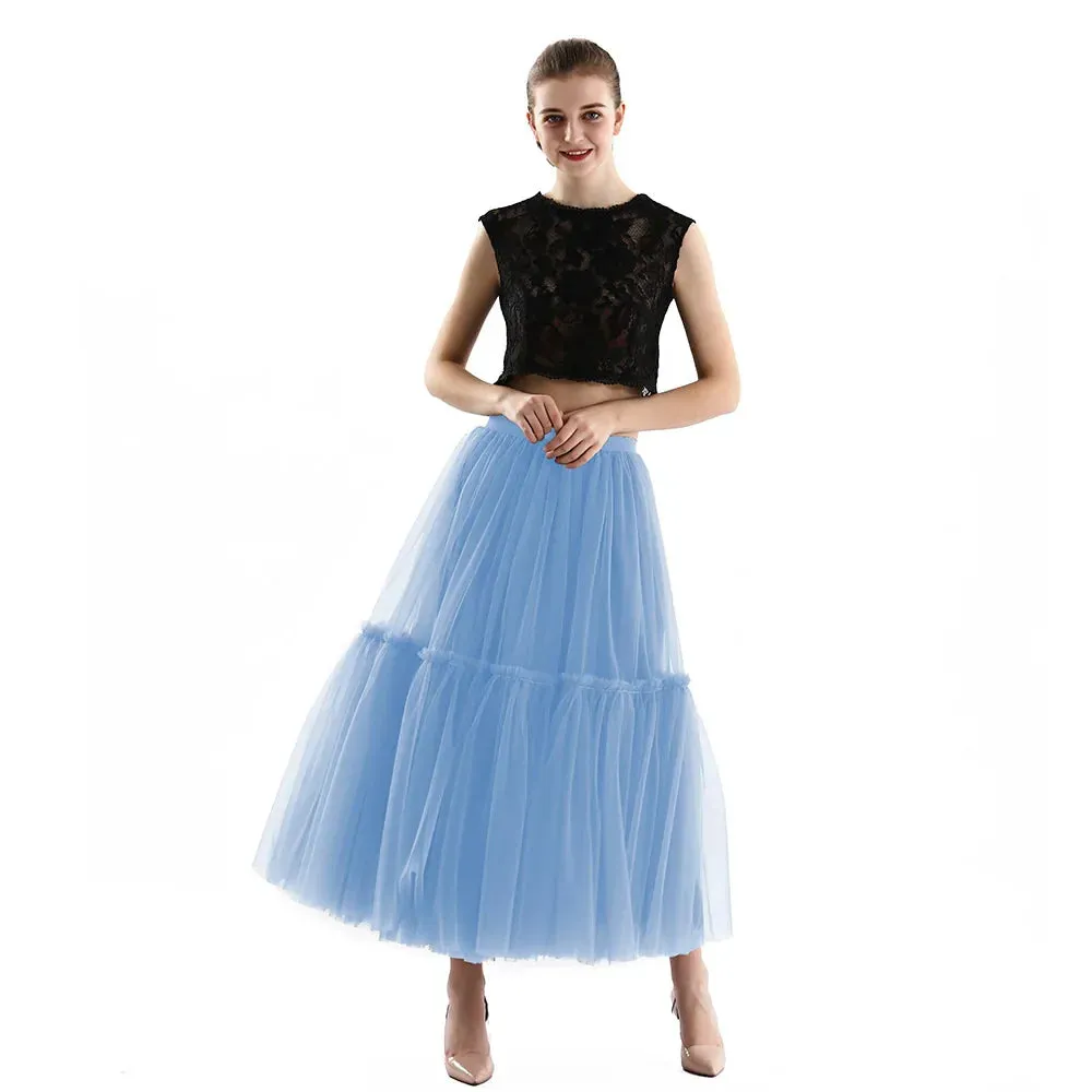 Maxi Long Tulle Skirts for Women Black Gothic Pleated Skirt Casual Party Fairycore Summer Winter Jupe Longue 2022 Falda Mujer
