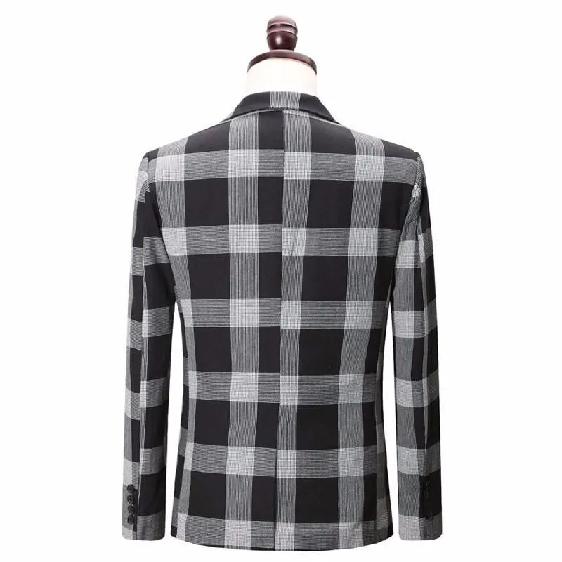 Men's 3 Peice Jacket Pants Vest Grey Plaid Business Suit Up To 3XL