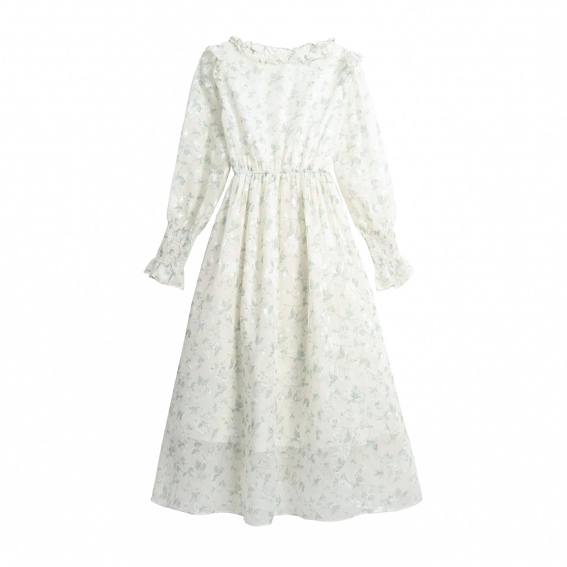 Mid-Length Mesh Dress in Elegant Floral Design for Women