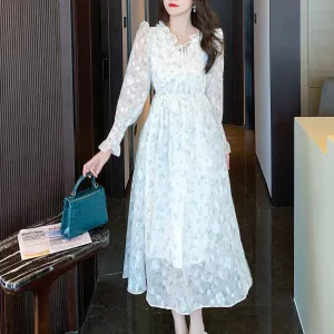Mid-Length Mesh Dress in Elegant Floral Design for Women