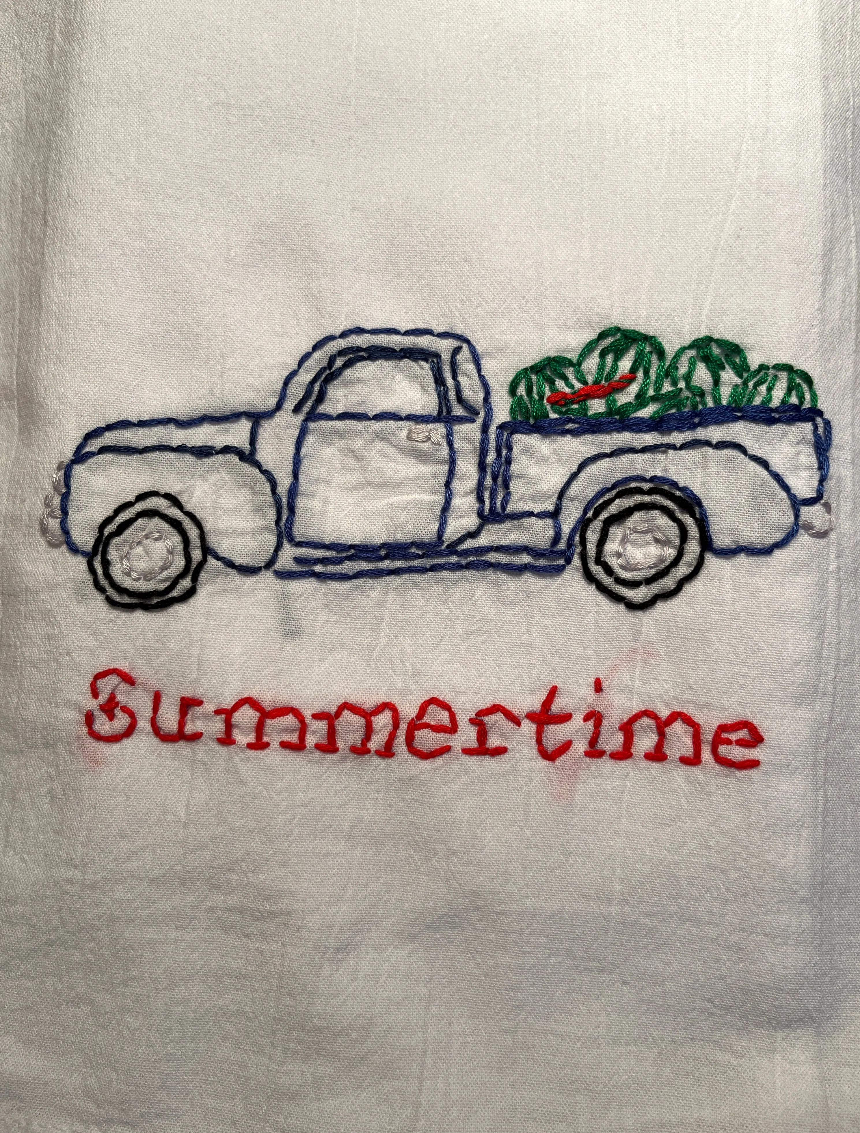 Millie's Tea Towels, Hand Embroidered: Vintage Seasonal Trucks (5 to choose from)