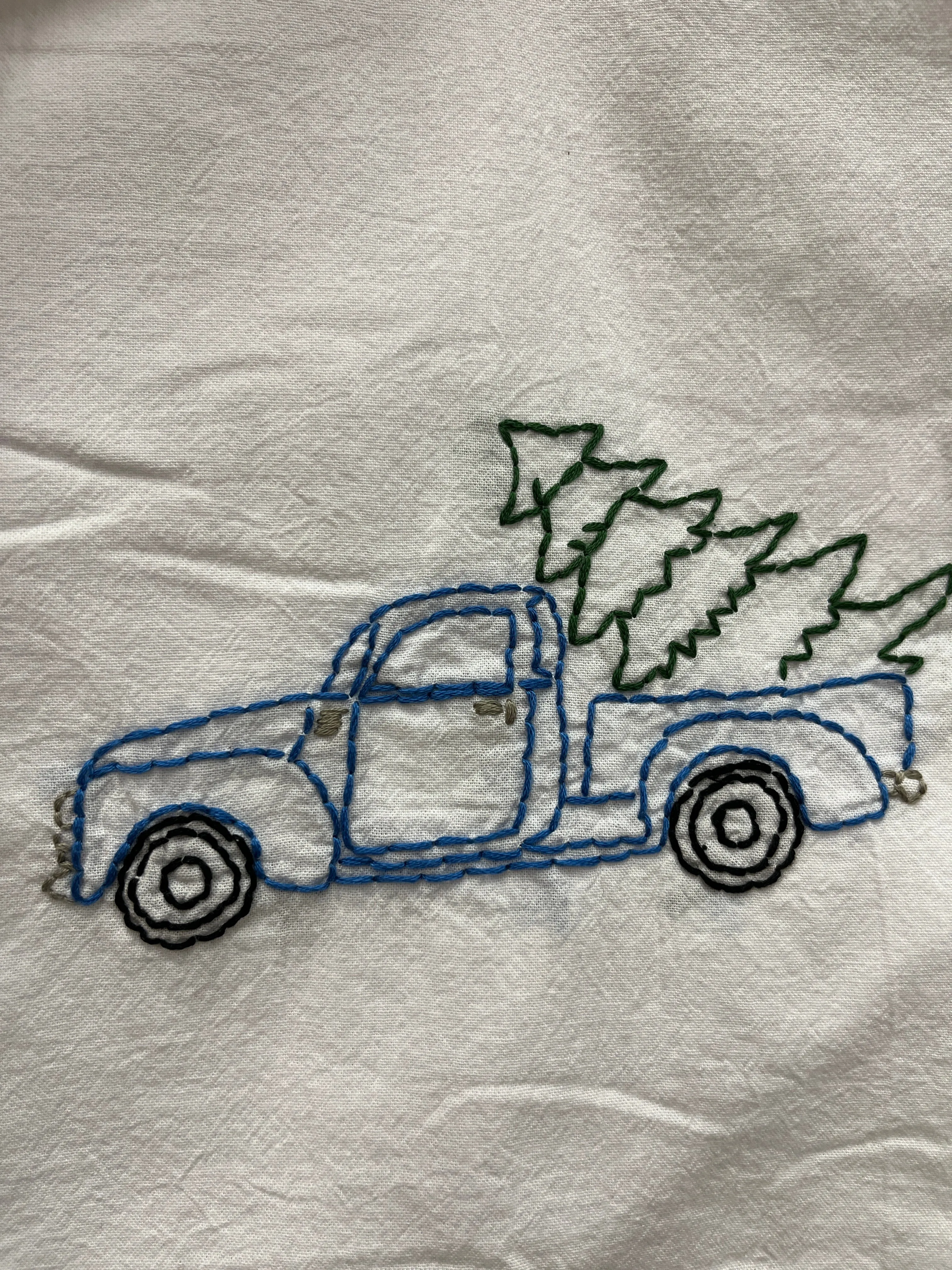 Millie's Tea Towels, Hand Embroidered: Vintage Seasonal Trucks (5 to choose from)