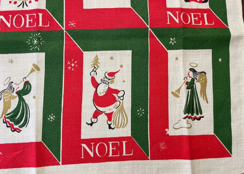 MINTY Vintage Christmas Tea Towel Santa Angel Snowman and More