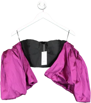 MISA Los Angeles Black purple puff sleeve Dita Top UK XS