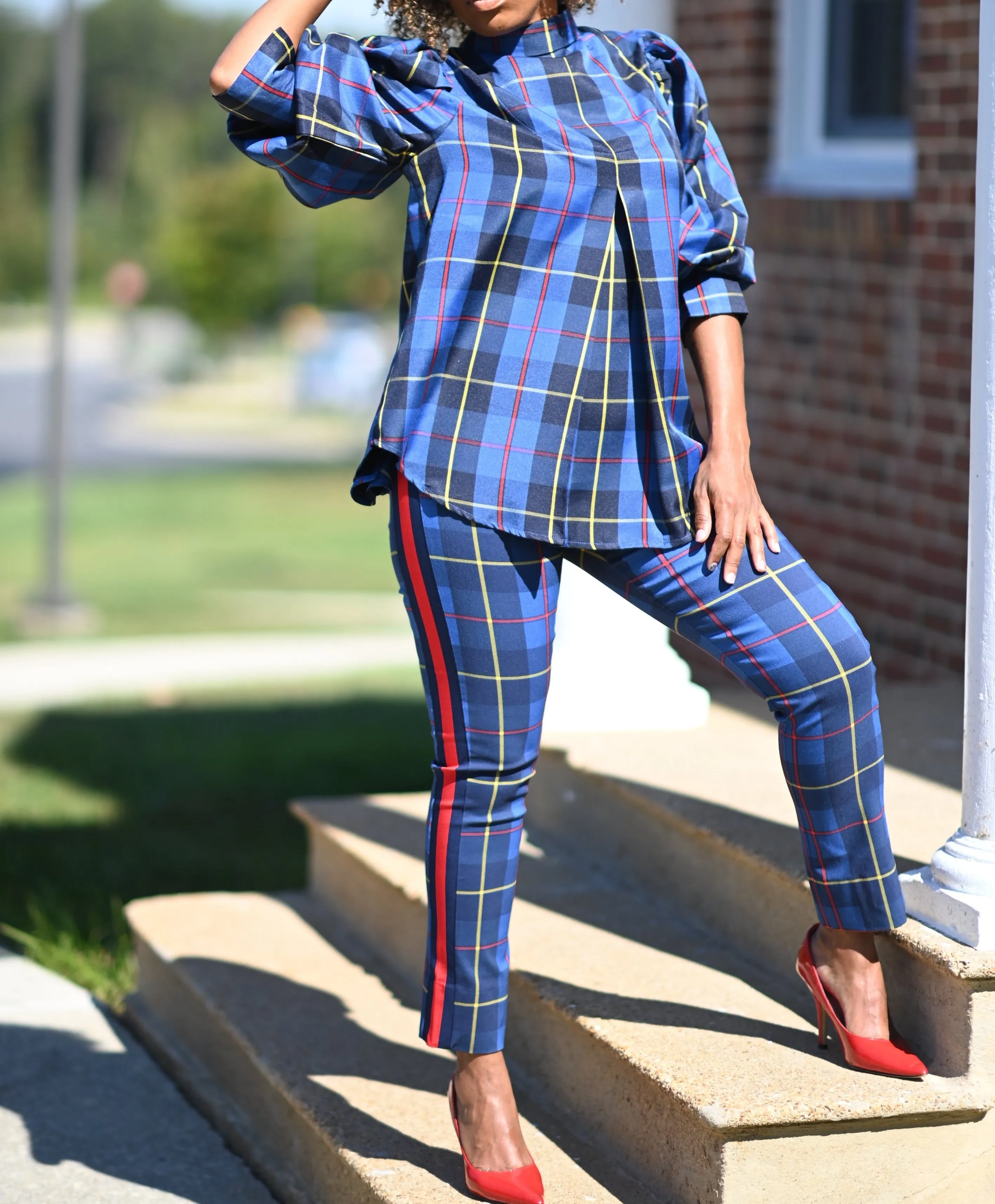 Miseducation Blue Plaid Button Up Top