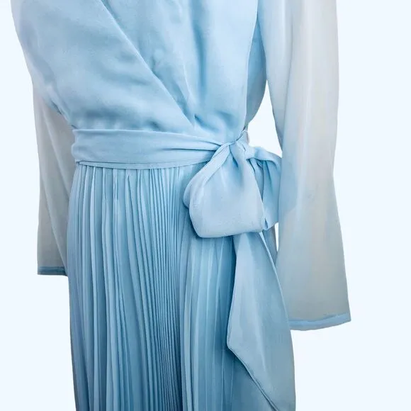 Miss Elliette Vintage Dress Blue Chiffon Pleated Skirt Wrap Look Size 8
