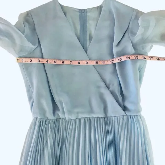 Miss Elliette Vintage Dress Blue Chiffon Pleated Skirt Wrap Look Size 8