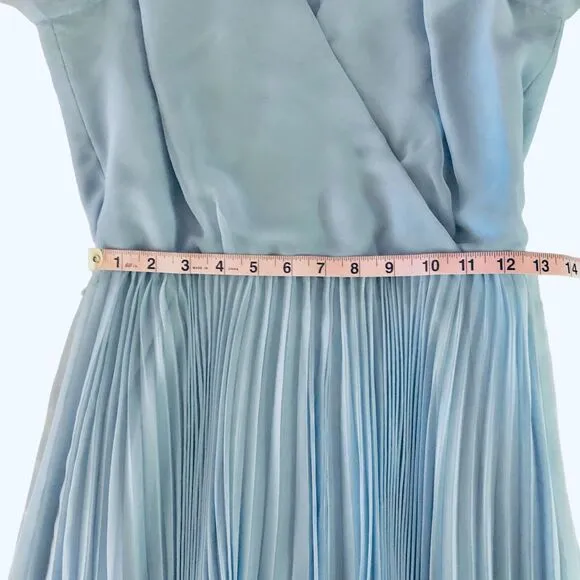Miss Elliette Vintage Dress Blue Chiffon Pleated Skirt Wrap Look Size 8