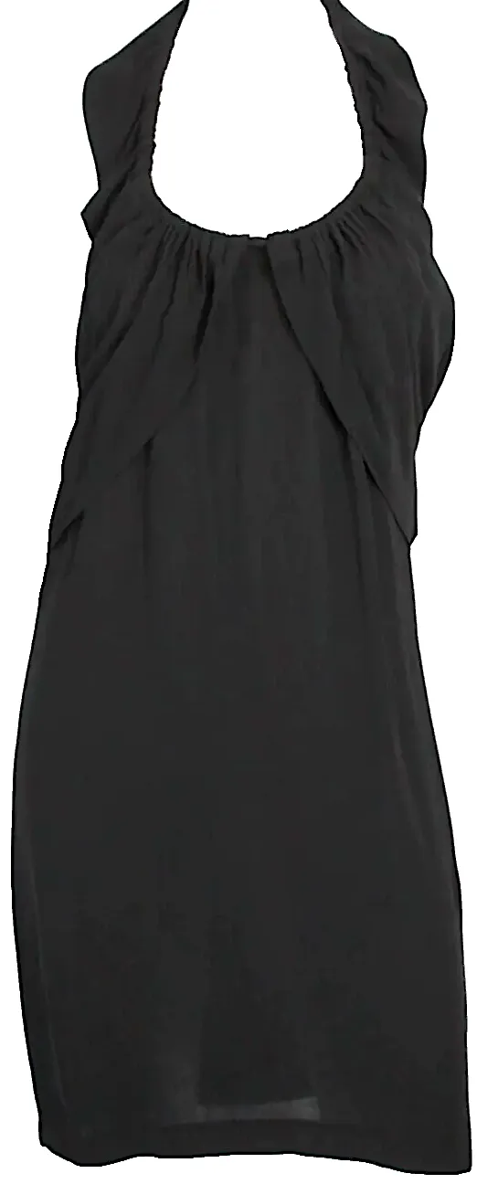 MIU MIU Italy. Black Crepe Pleated Detail Tie Neck Halter Sheath Dress