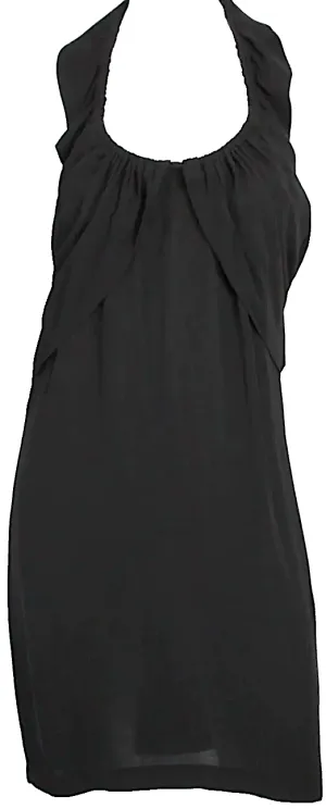 MIU MIU Italy. Black Crepe Pleated Detail Tie Neck Halter Sheath Dress