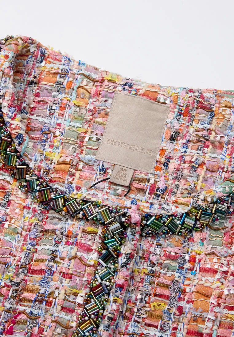 Mixed-tweed Contrasting-trim Patch-pocket Jacket