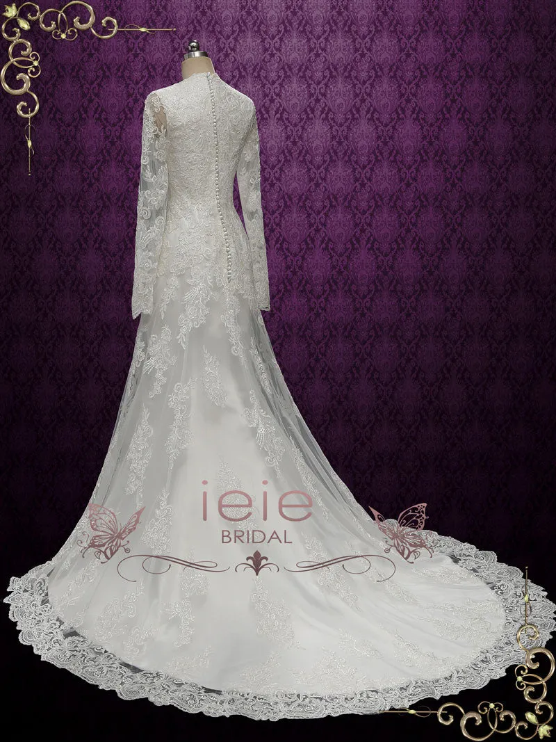 Modest Vintage Lace Wedding Dress with Sleeves BERENICE