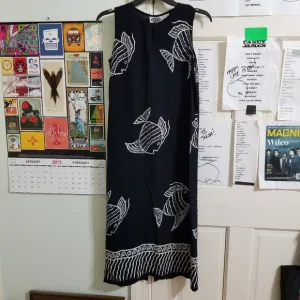 MTB Meant To Be dress Medium fish print midi maxi back slit VINTAGE boho hippie