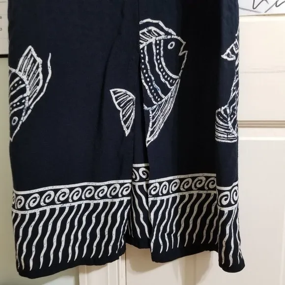 MTB Meant To Be dress Medium fish print midi maxi back slit VINTAGE boho hippie