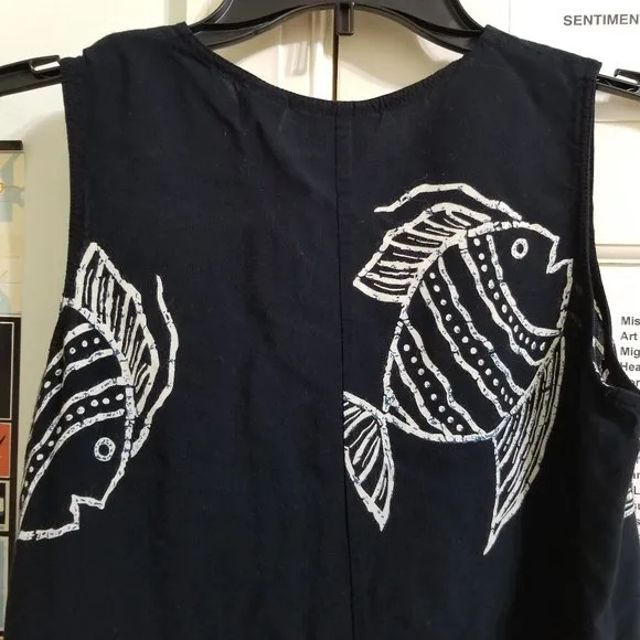 MTB Meant To Be dress Medium fish print midi maxi back slit VINTAGE boho hippie
