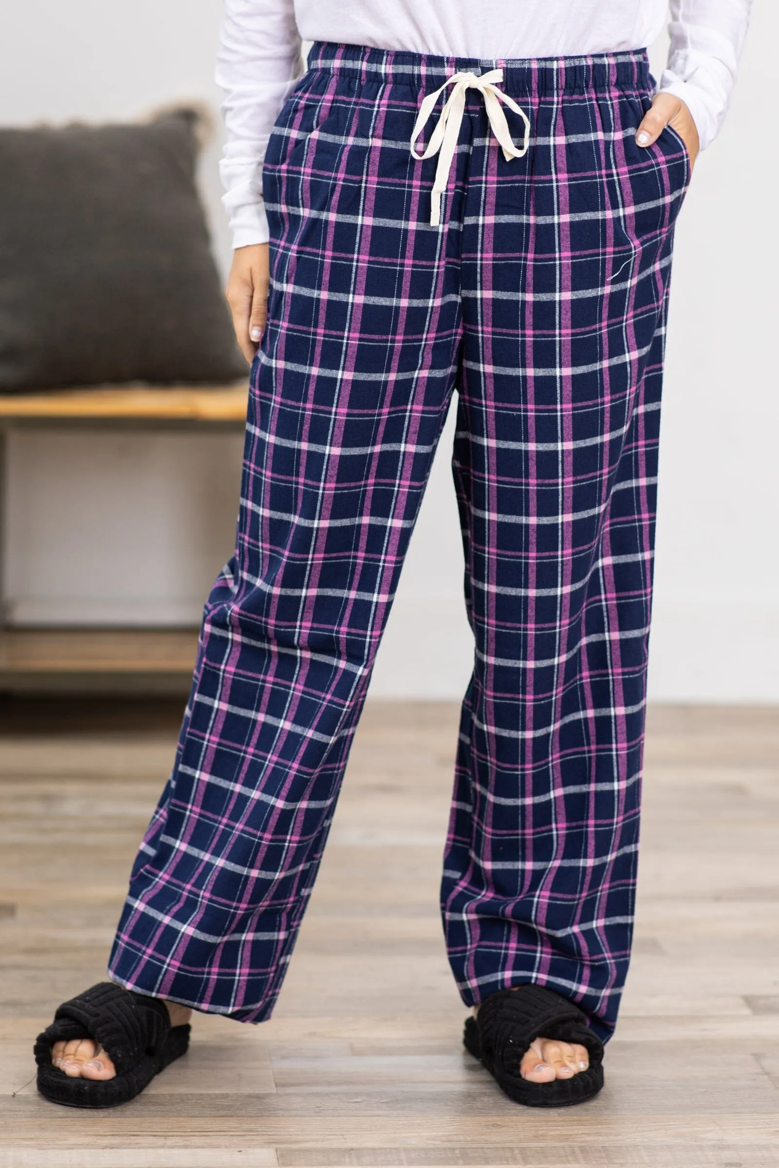 Navy and Orchid Plaid Lounge Pants