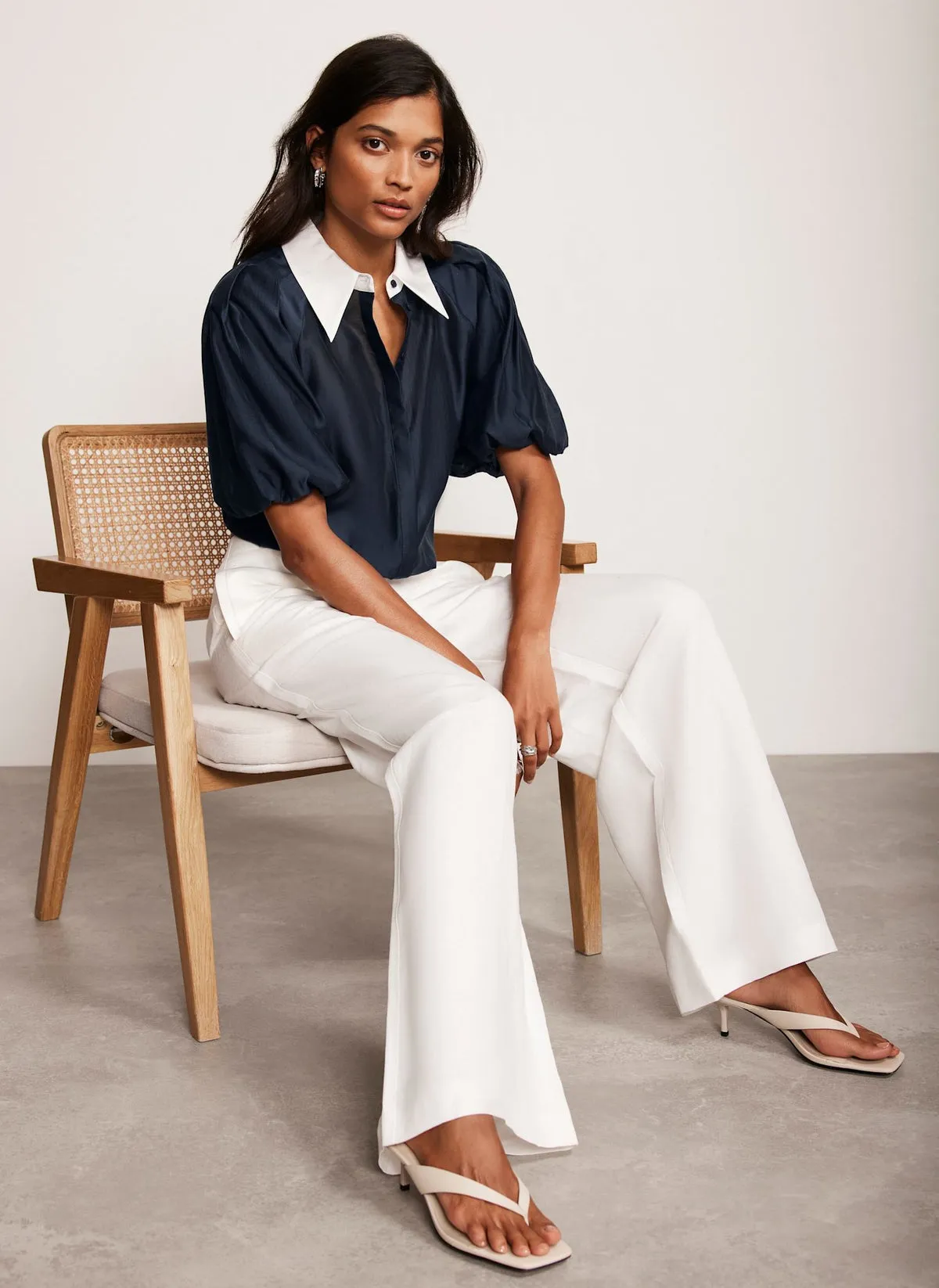 Navy Contrast Collar Shirt