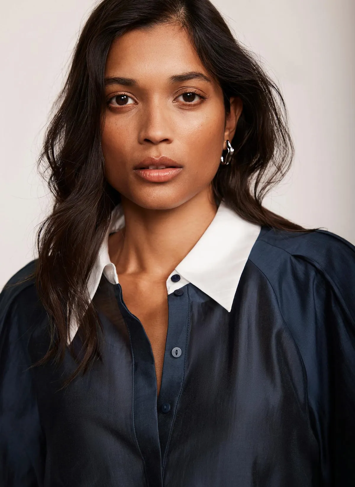 Navy Contrast Collar Shirt