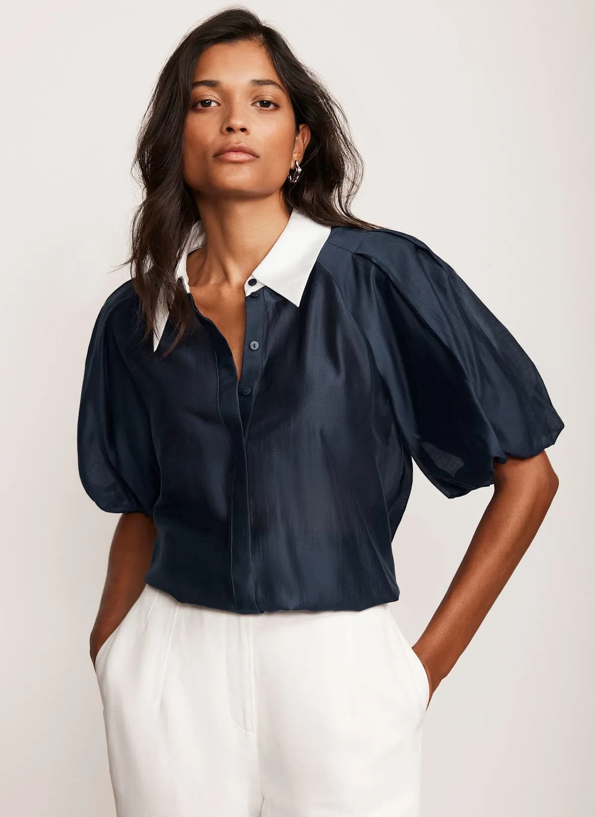 Navy Contrast Collar Shirt