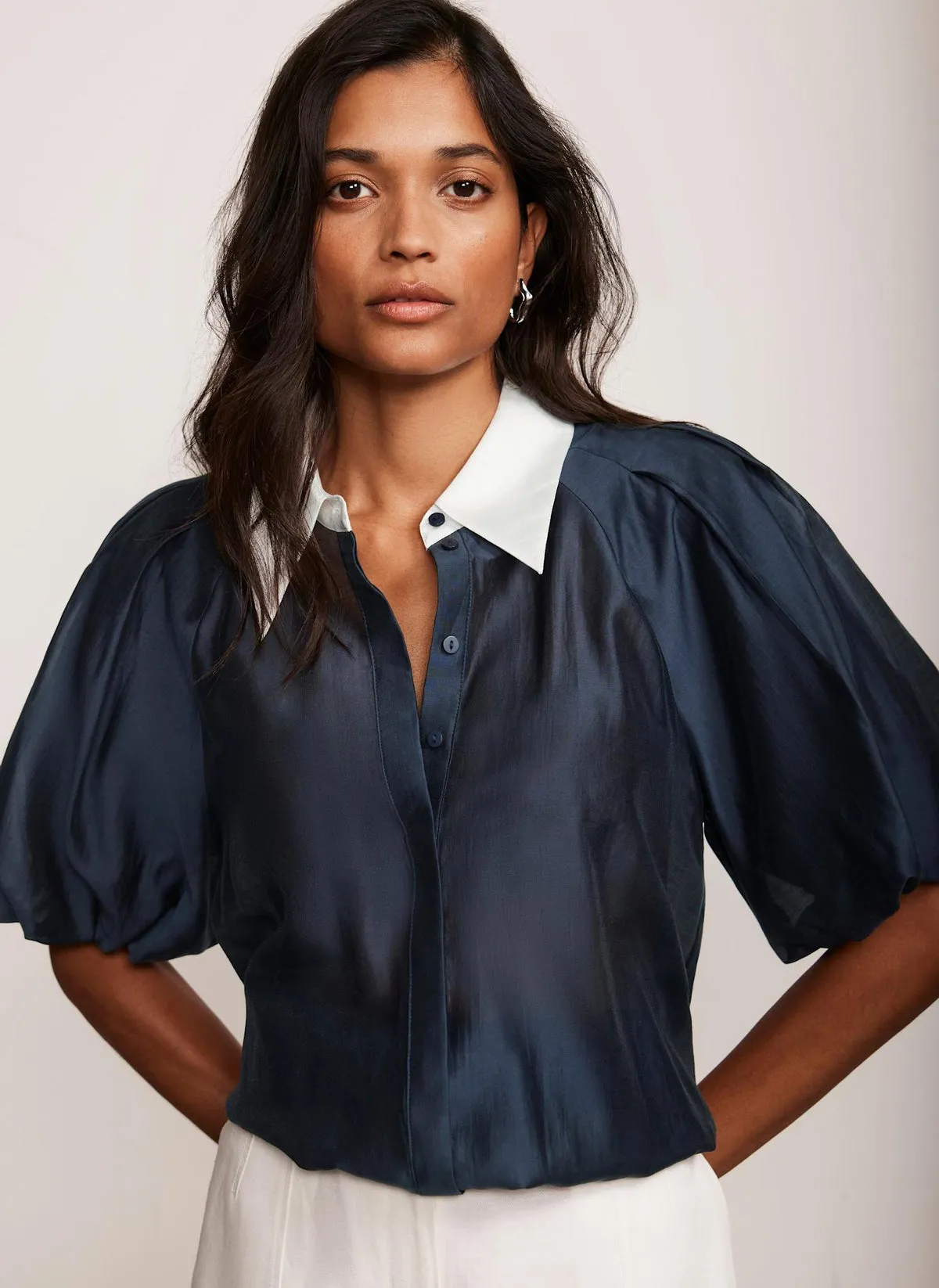 Navy Contrast Collar Shirt