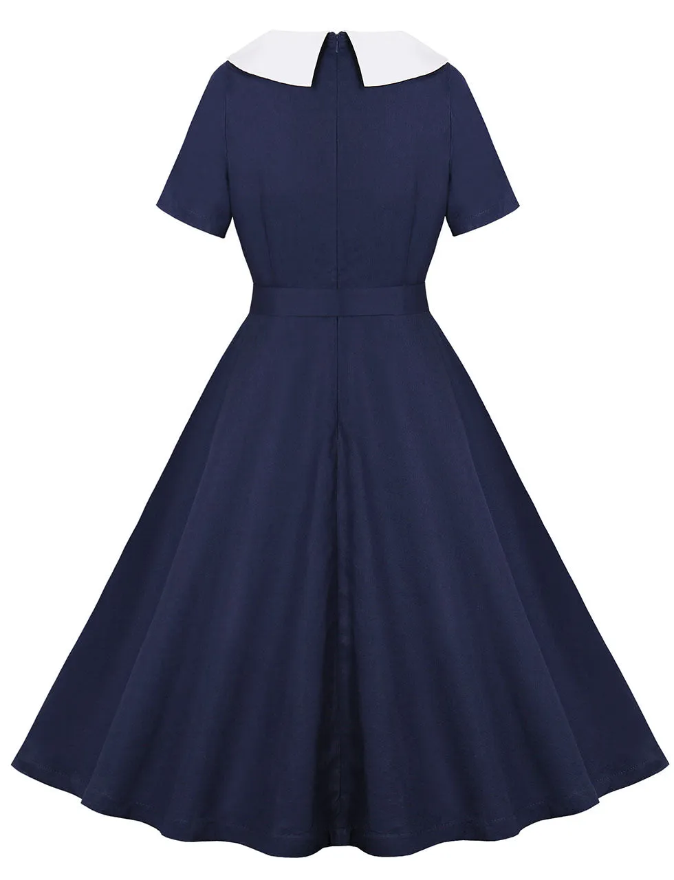 Navy Peter Pan Collar 1950s Vintage Swing Dress With Belt