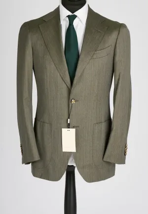 New Suitsupply Havana Green Herringbone Wool and Silk Full Canvas Luxury Suit - Size 40R