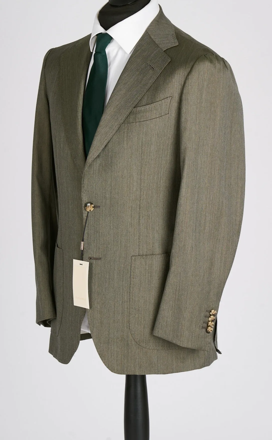 New Suitsupply Havana Green Herringbone Wool and Silk Full Canvas Luxury Suit - Size 40R