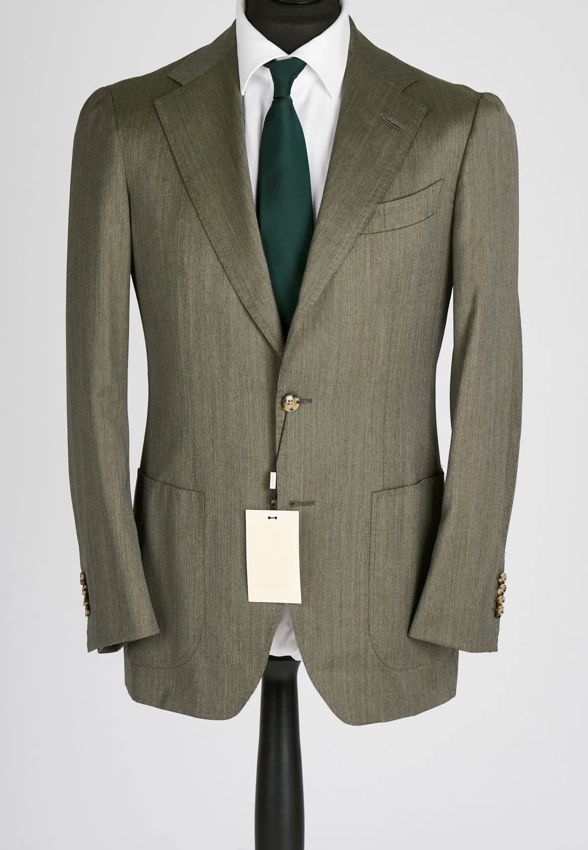 New Suitsupply Havana Green Herringbone Wool and Silk Full Canvas Luxury Suit - Size 40R