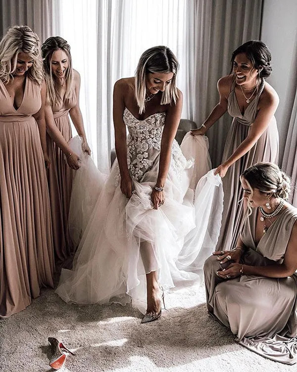 New Sweetheart A-line Lace Wedding Dresses Appliqued Beach Tulle Bohemian Wedding Gown 2020