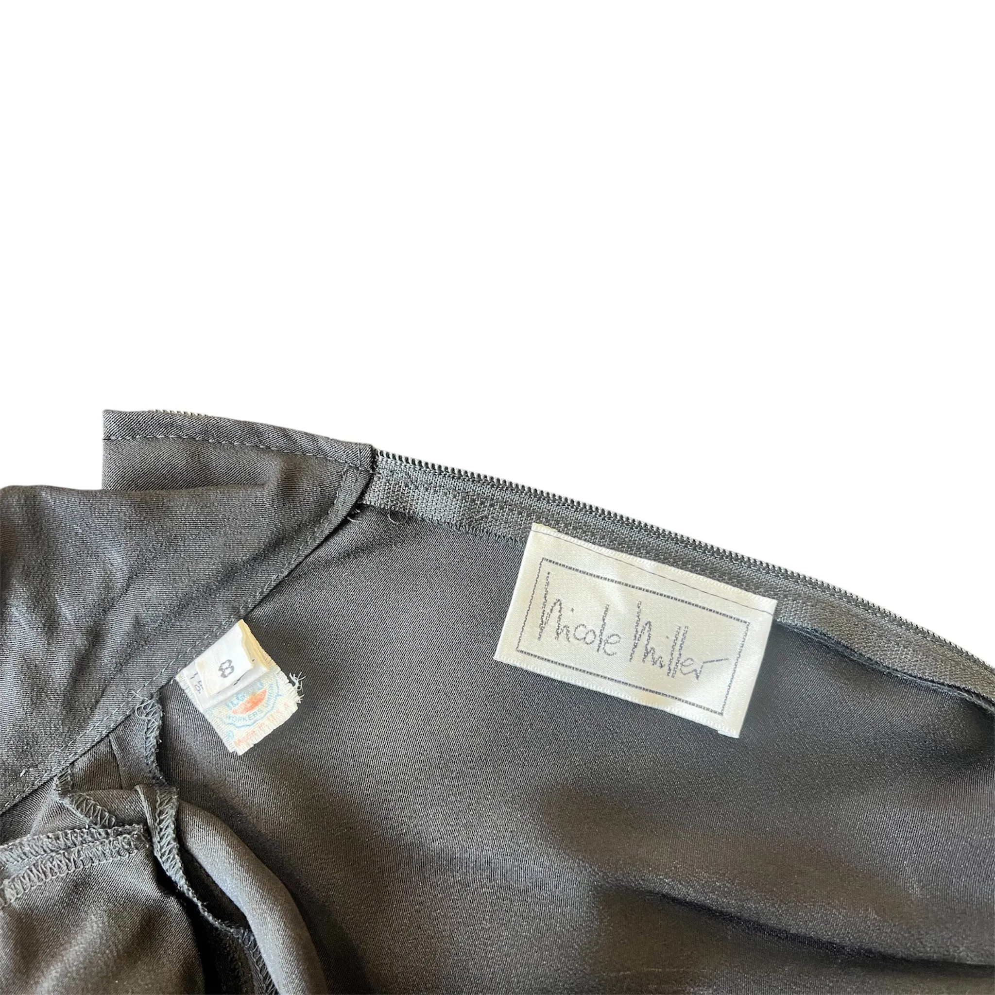 Nicole Miller 1980's Does 1940's Black Crepe Mock Neck Dress