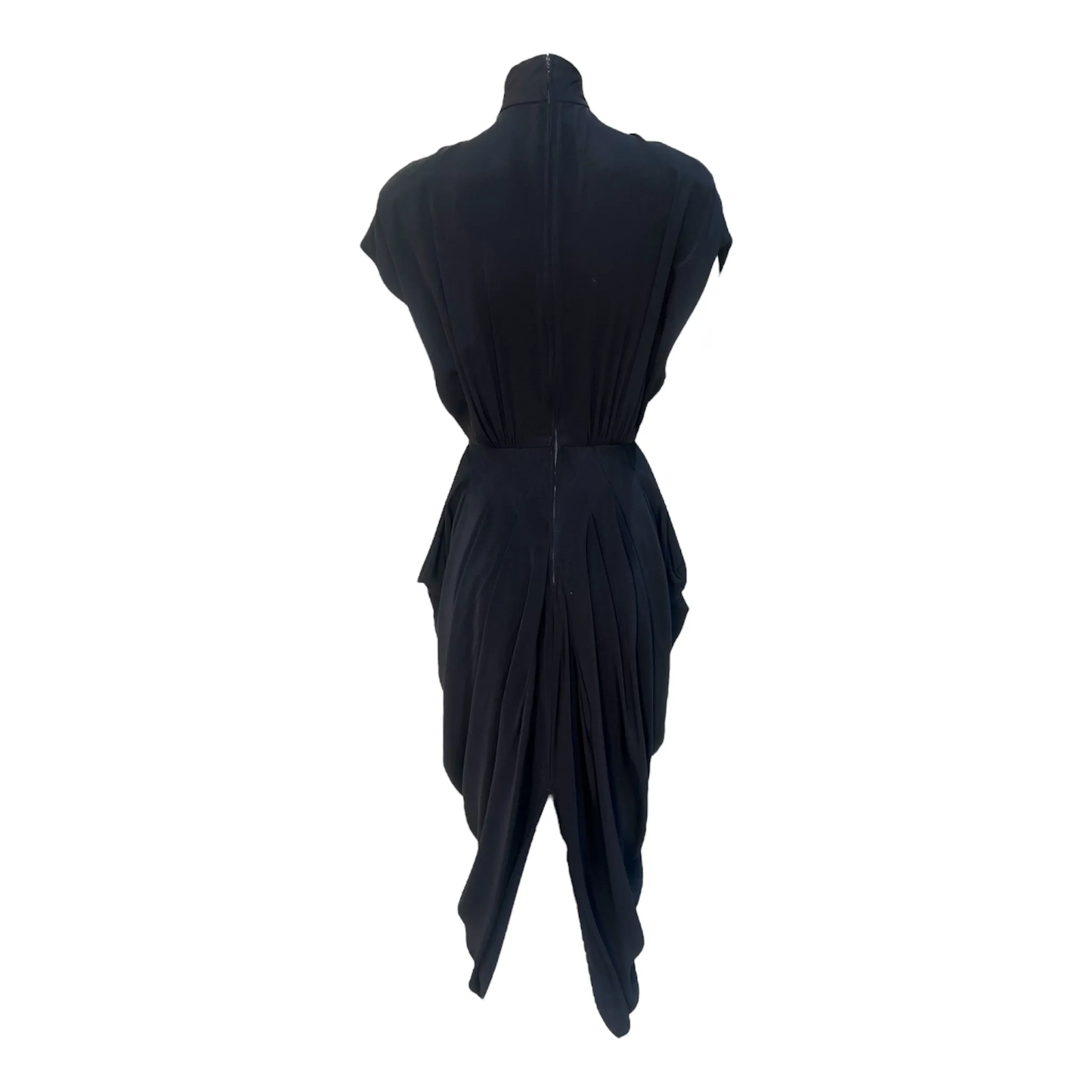 Nicole Miller 1980's Does 1940's Black Crepe Mock Neck Dress