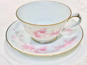 Noritake Pink Teacup & Saucer White & Pink fine bone china