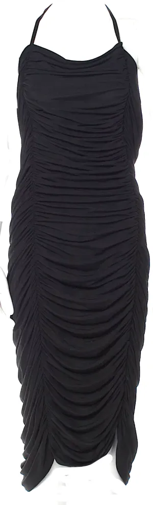 NORMA KAMALI NY. Black Ruched Halterneck Midi Length Dress