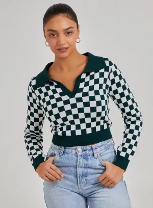 Notch Collar Checkered Top