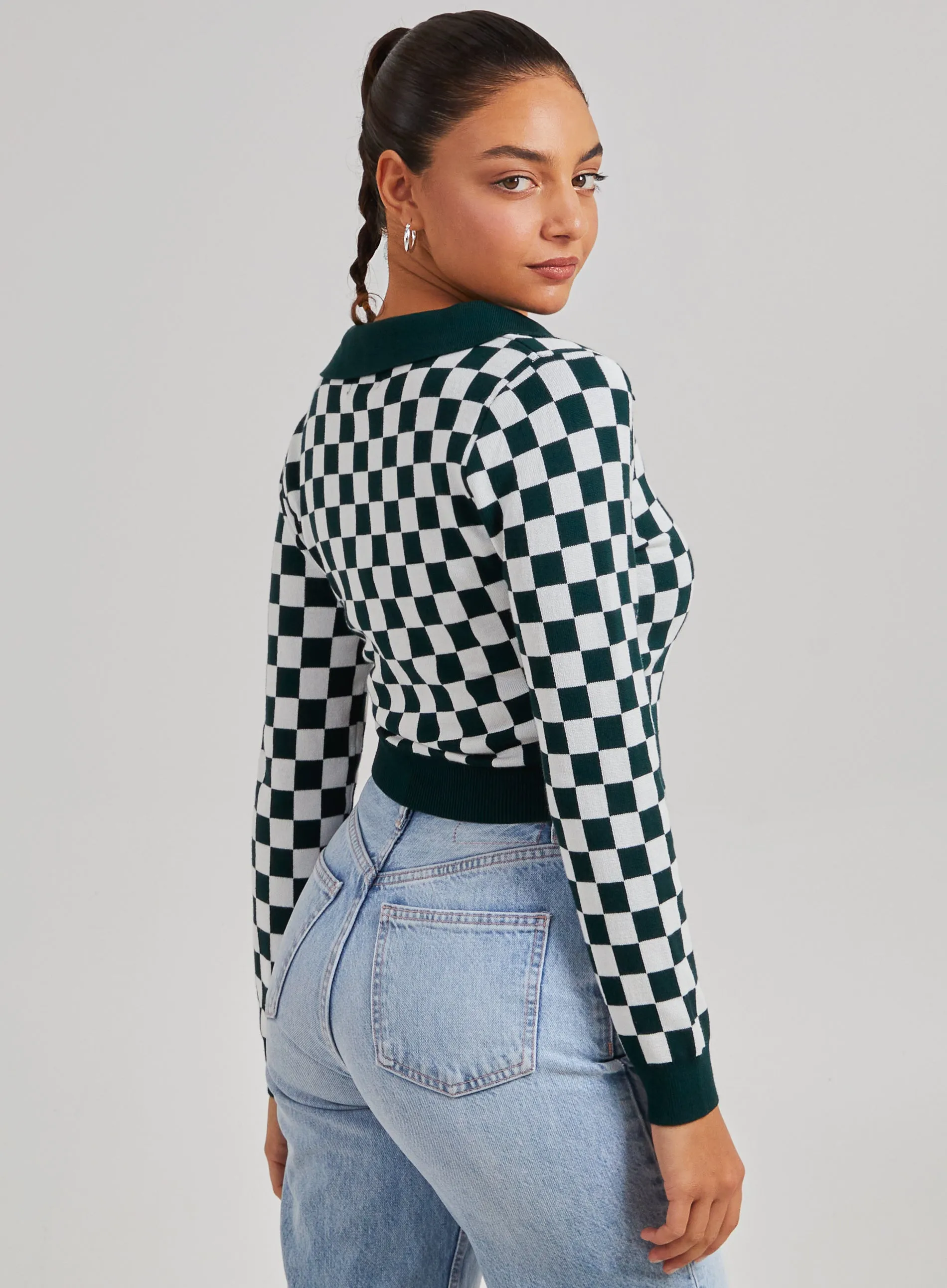 Notch Collar Checkered Top