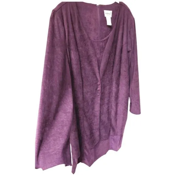 NWOT FASHION BUG Vintage Plum LongSleeve Layered Faux Suede Jacket Dress