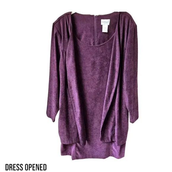 NWOT FASHION BUG Vintage Plum LongSleeve Layered Faux Suede Jacket Dress
