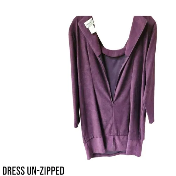 NWOT FASHION BUG Vintage Plum LongSleeve Layered Faux Suede Jacket Dress