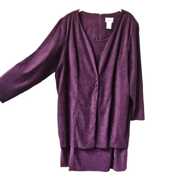 NWOT FASHION BUG Vintage Plum LongSleeve Layered Faux Suede Jacket Dress