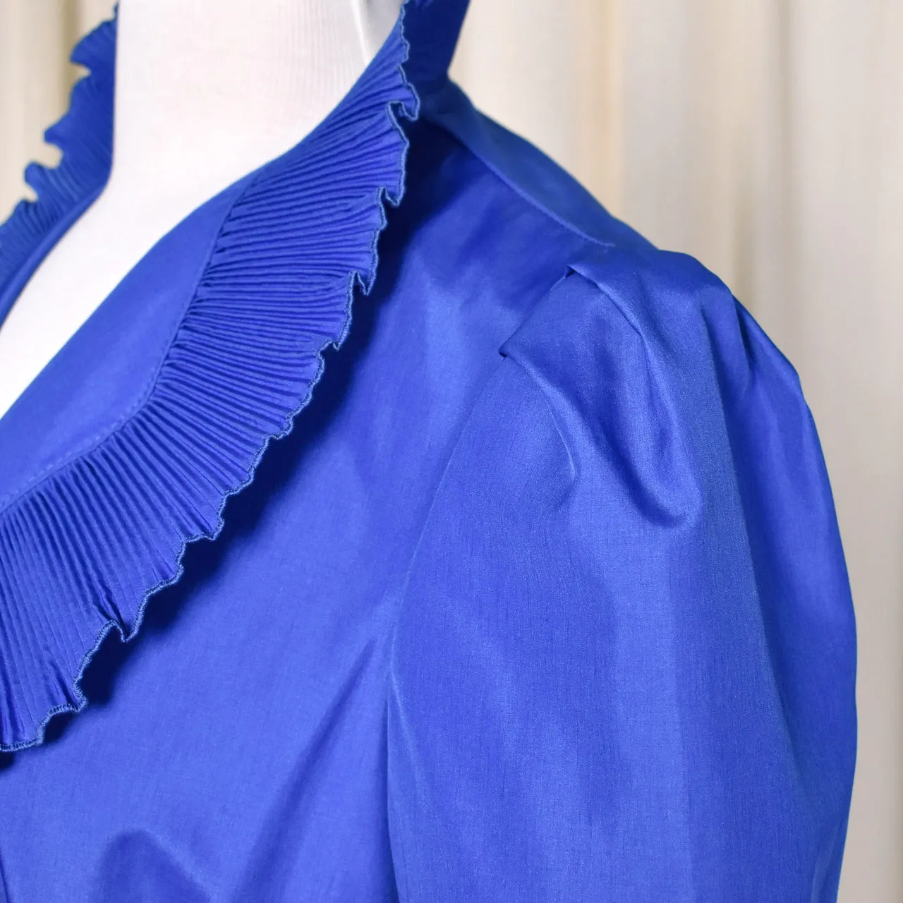 NWT 1970s Vintage Blue Ruffle Nylon Coat Dress